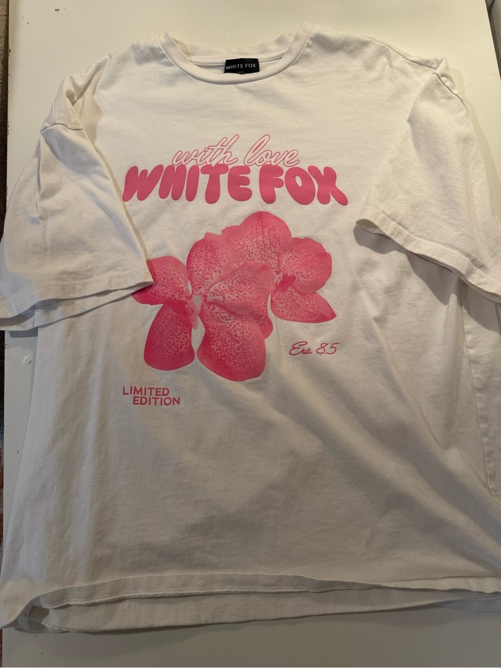White Fox Boutique White Tee with Pink Floral Graphic